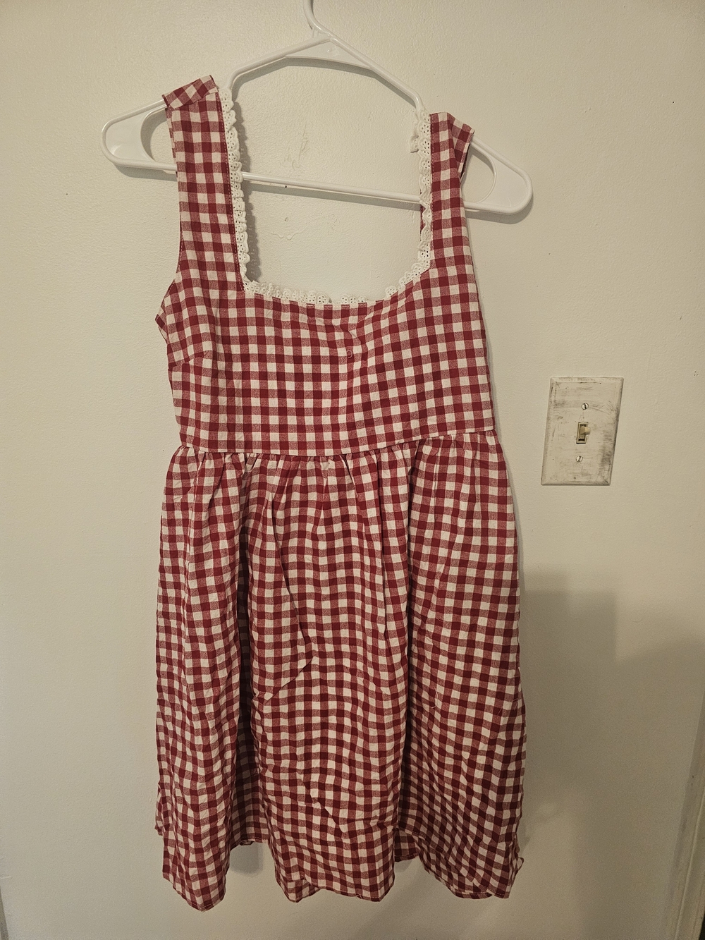 So Me Red and White Gingham Sleeveless Dress with Square Neck